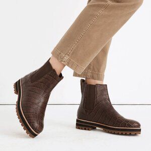 NEW Madewell Ivy Chelsea Boot Croc Embossed Leather Dark Coffee
